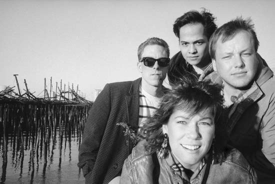 Clockwise from the top: Joey Santiago (guitar), Frank Black (guitar and vocals), Kim Deal (bass and vocals), David Lovering (drums)